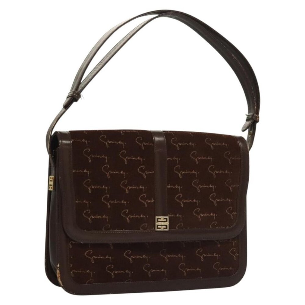 Authentic GIVENCHY Shoulder Bag Suede Brown Gold